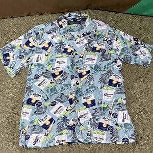 Newport Blue Men's Size Large Licensed Corona Extra Short Sleeve Button Up Shirt